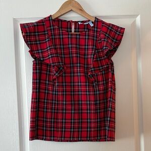 Draper James Red and Black Plaid Blouse